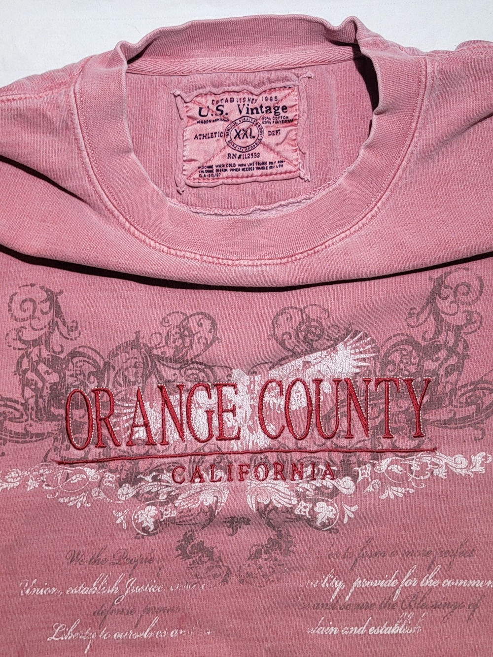 U.S. Vintage Pink Orange County California Crewneck Sweatshirt